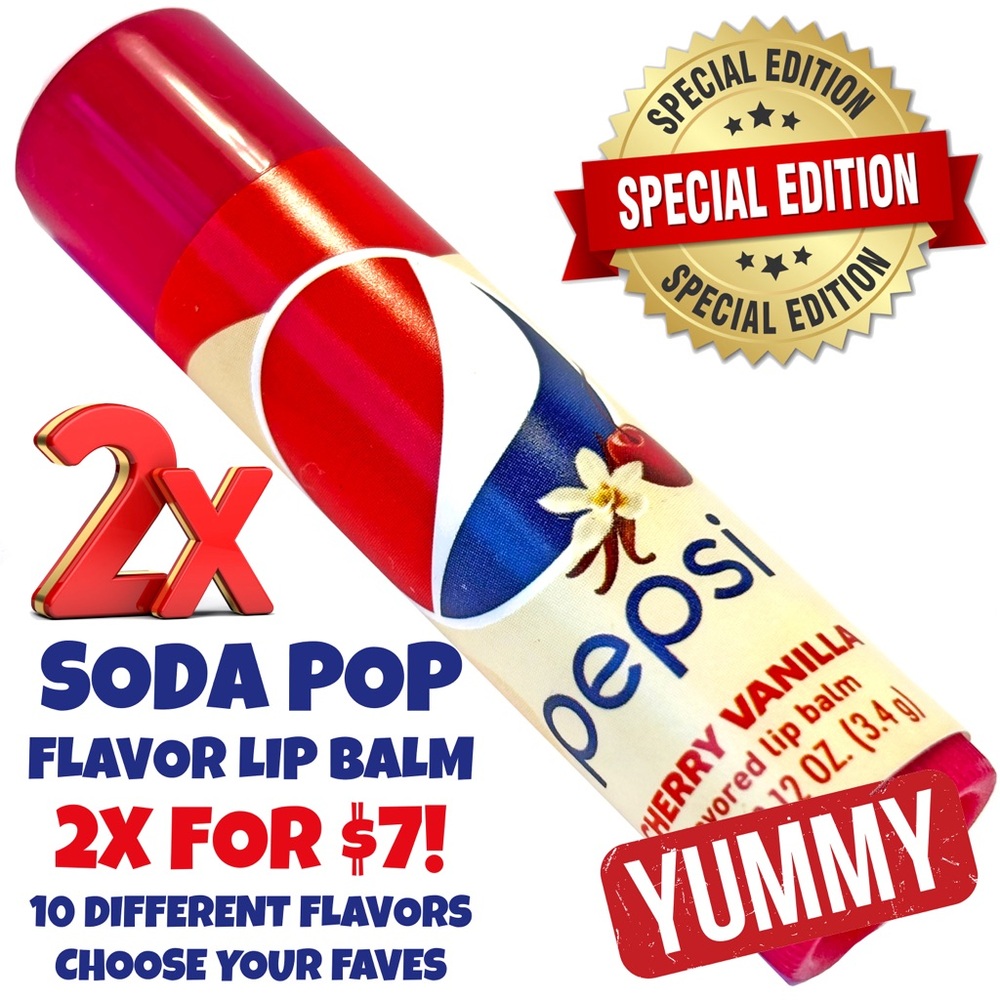 Authentic 2X PEPSI CHERRY VANILLA Flavored Lip Softening Balm